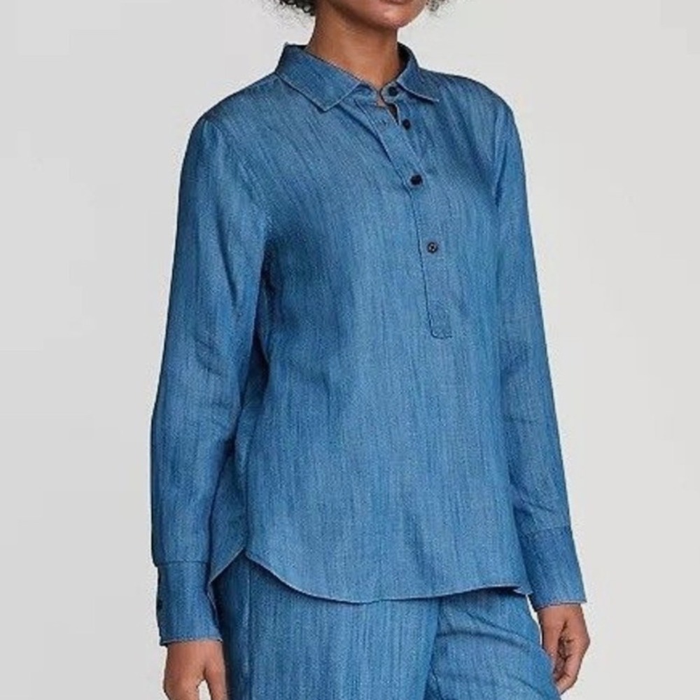 Lands' End Tencel Long Sleeve Blue Chambray Pull-over Top Women's Size 2X NEW